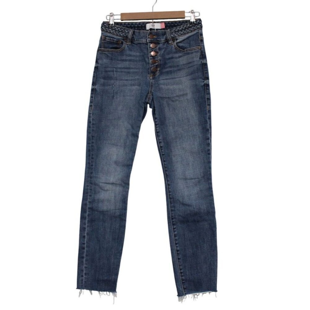 Cabi Jeans Size 4 Mia Button Fly Skinny Stretch Distressed Denim Boho #5694